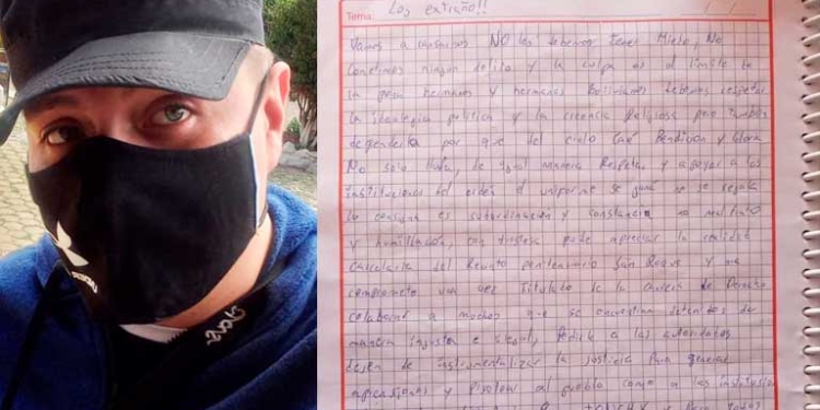 Yasir Molina líder de la Resistencia Juvenil Cochala, escribió una carta desde el penal de San Roque.
