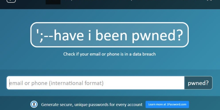 Captura de pantalla del sitio haveibeenpwned.com