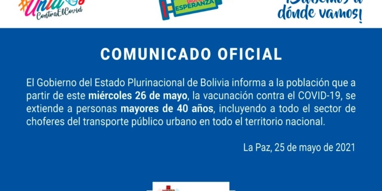 Ministerio de Salud comunica que a partir de hoy se vacunará a personas mayores de 40 años