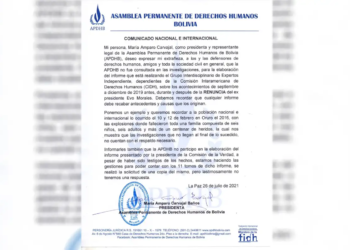 Comunicado público de la Asamblea Permanente de Derechos Humanos de Bolivia (APDHB)