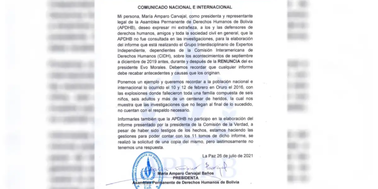 Comunicado público de la Asamblea Permanente de Derechos Humanos de Bolivia (APDHB)