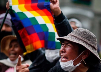 Una seguidora de Morales con una bandera whipala durante las manifestaciones en Bolivia - Gaston Brito/dpa - Archivo
