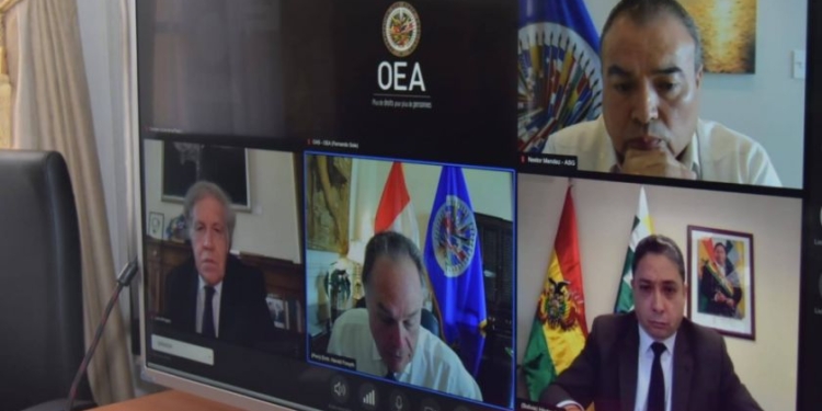 Imagen de la reunión virtual del Consejo Permanente de la OEA. CANCILLERÍA BOLIVIA