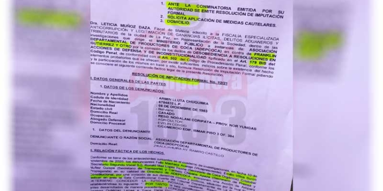 Ministerio Público pide cárcel para el dirigente cocalero Armin Lluta
