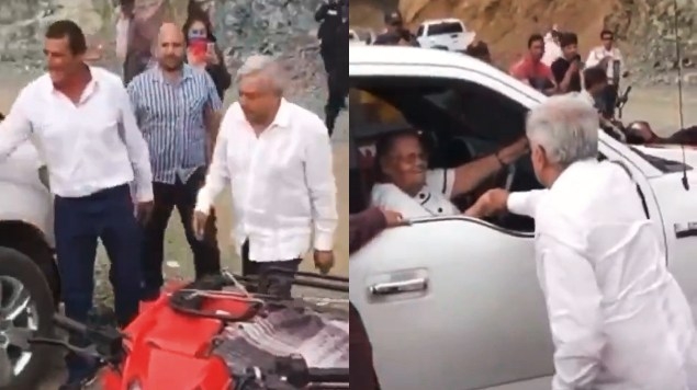 El saludo de AMLO a la madre de Joaquín Guzmán en Badiraguato, Sinaloa