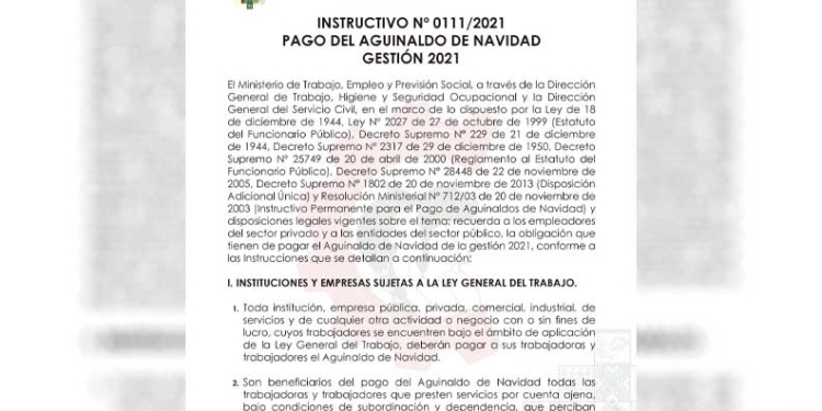 Gobierno dispone pago del Aguinaldo de Navidad hasta el 20 de diciembre impostergablemente