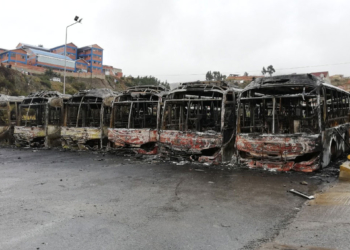Los buses quemados el 10 de noviembre de 2019