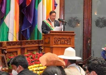 El presidente Luis Arce, en su discurso conmemorando los 13 años del Estado Plurinacional