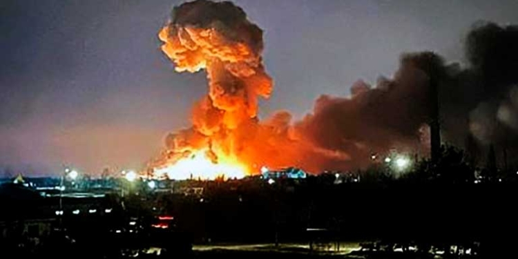 Bombardeo contra un puesto militar en Odesa.