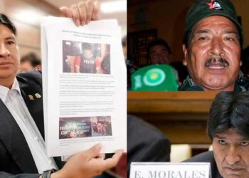 Rolando Cuéllar en la presentación de la carta y datos del narcotraficante argentino vinculado con Gerardo García y Evo Morales. Fotos: Erbol, Internet.
