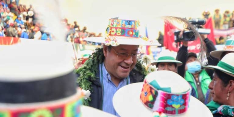 El presidente Luis Arce Catacora en el ampliado de La Federación Sindical Única de Trabajadores Campesinos de Oruro