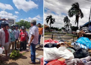 Conductores reciben explicación de un operador de surtidores y al costado basura acumulada. Fotos/Unitel