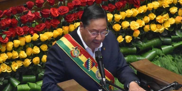 El presidente de Bolivia, Luis Arce, en el informe de su segundo año de gestión