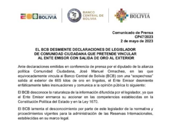 El Banco Central de Bolivia desmiente vinculación con sospechosa salida de oro al exterior