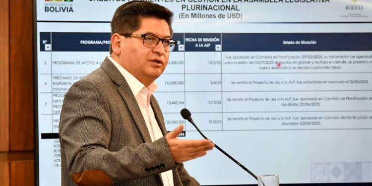 El ministro de Economía, Marcelo Montenegro, en conferencia de prensa. Foto: MEFP.