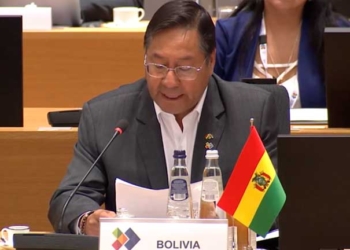 Luis Arce, durante su participación en la III Cumbre UE-Celac | Foto captura: Unitel