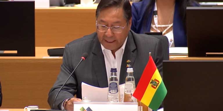 Luis Arce, durante su participación en la III Cumbre UE-Celac | Foto captura: Unitel