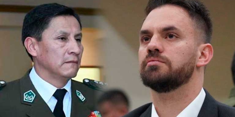El director nacional de la FELCN, Ismael Villca / Ministro de Gobierno, Eduardo Del Castillo