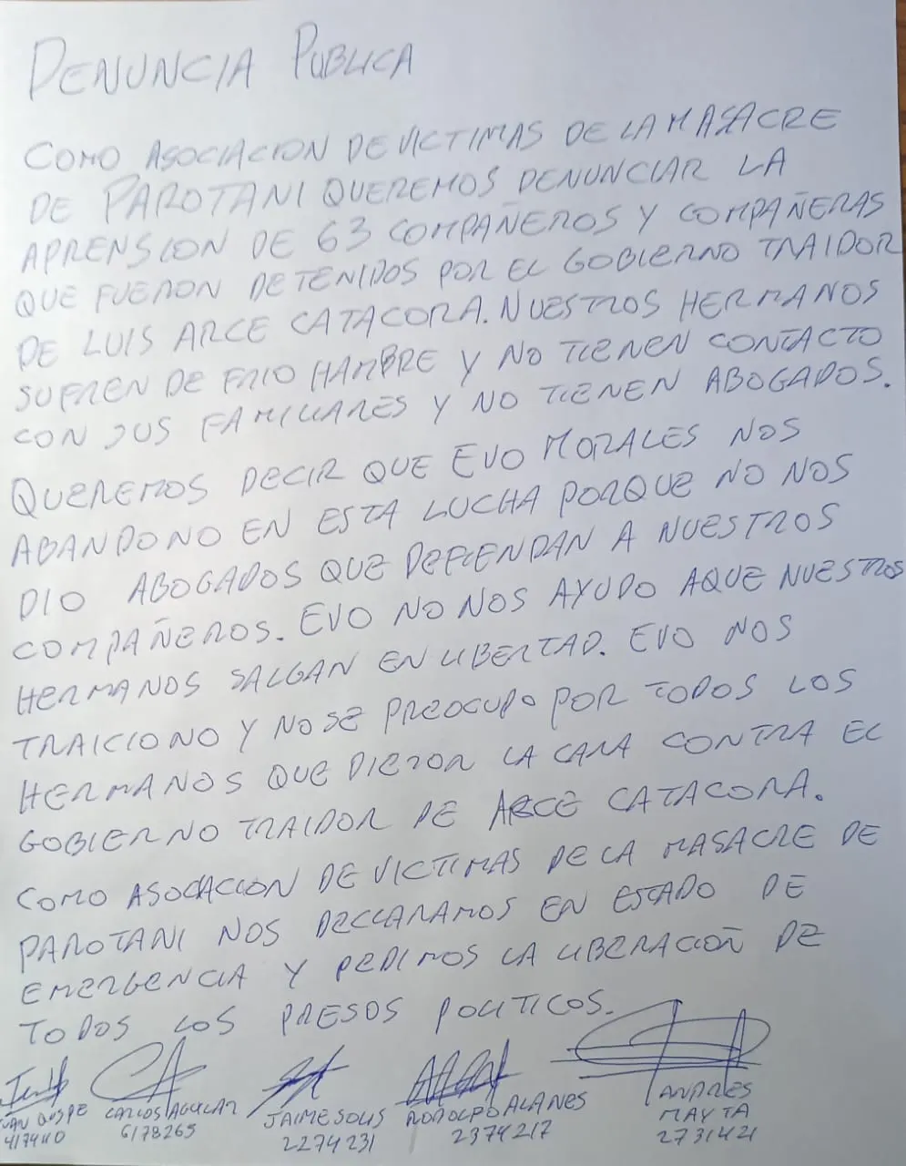 Bloqueadores de Parotani acusan a Evo Morales de traición y abandono
