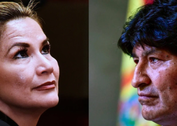 A la izquierda, Jeanine Áñez Chávez,  a la derecha, el expresidente Evo Morales.Credit...Reuters; Ronaldo Schemidt/Agence France-Presse — Getty Images