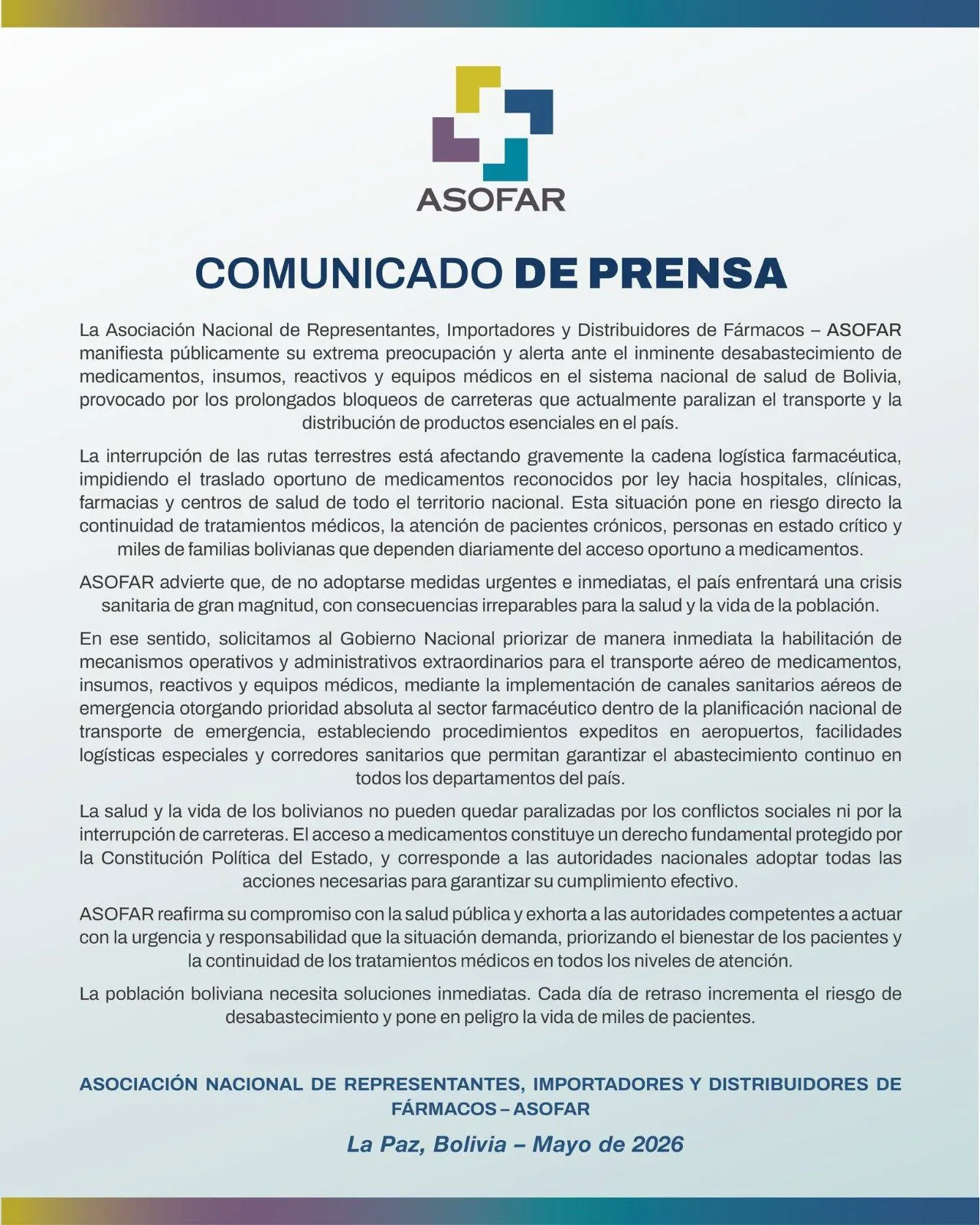 Bloqueos ahogan al sistema de salud: alertan desabastecimiento de medicamentos en Bolivia